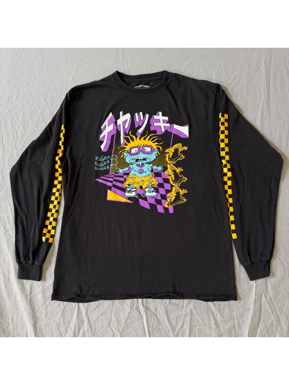 Nickelodeon Rugrats Chuckie Black Graphic Long Sleeve T Shirt Mens Large